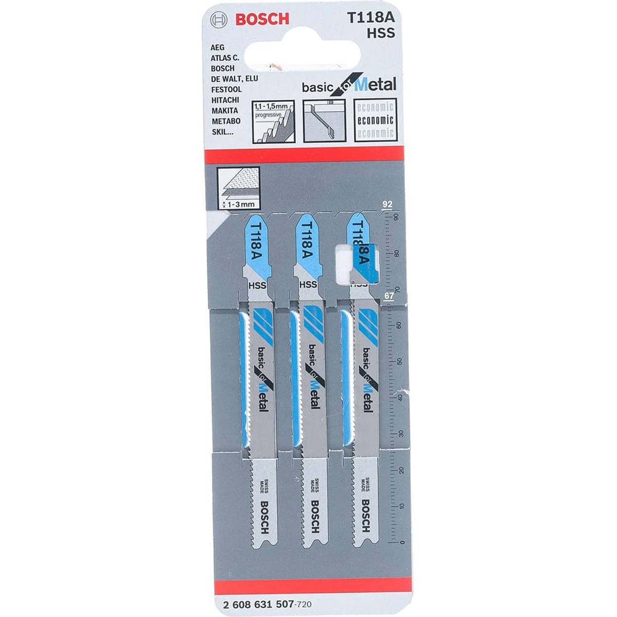 Пилка для лобзика по металлу Bosch T118А 92мм 3шт (507) — Фото 1